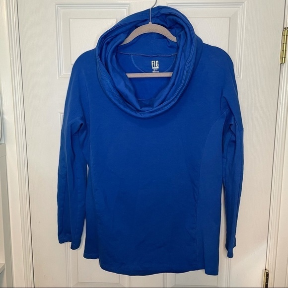 FIG Chalet Pullover Turtleneck Blue Cozy Sweater Organic Cotton Large - Picture 1 of 6